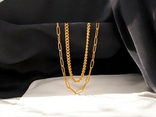 Women  s Double Chain 18k Gold-Plated Stainless Steel Necklace Jewelry Gift