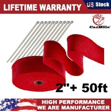2 X 50ft Roll Red Exhaust Wrap Manifold Header Pipe Heat Wrap Tape 10 Ties Kit
