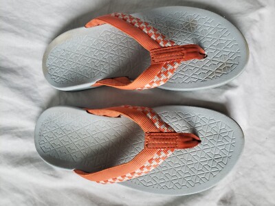 Chaco Gray Slip-On Sandals with Orange Straps CHACO ORANGE GRAY WHITE STRAPPY SLIP ON FLIP FLOP THONGS  main image 4