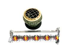 Brass Charcoal burner and Coaster - Green Carved - For Charcoal Incense Resin !!