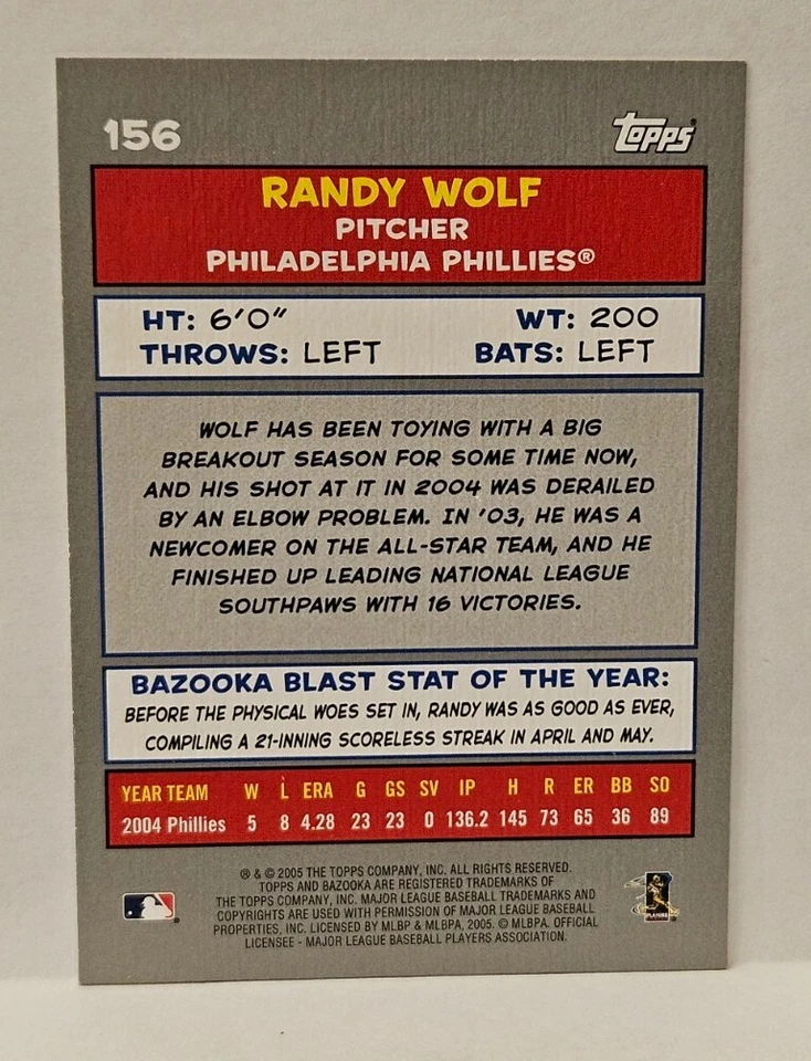 2005 Bazooka Minis #156 Randy Wolf Philadelphia Phillies - Image 2 of 2