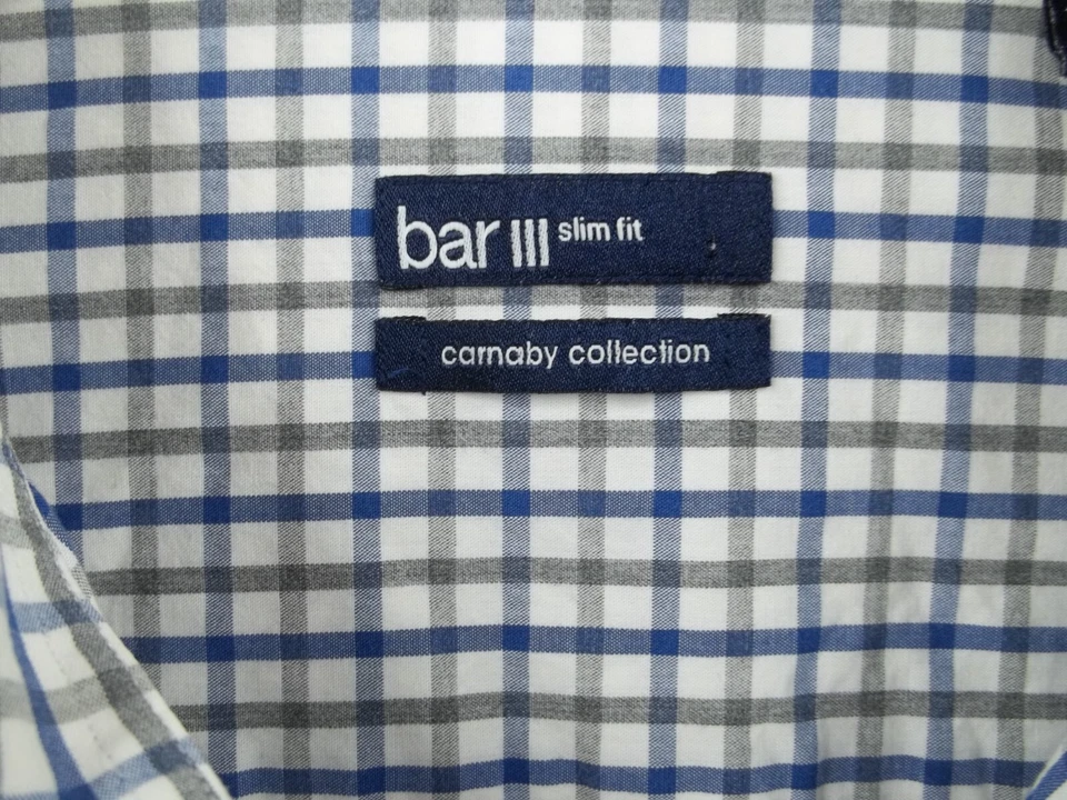 Camisa de manga larga Bar III ajustada para hombre azul y gris a rayas con botones talla XL Foto 4 de 4