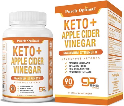 Premium Keto BHB + Apple Cider Vinegar Diet Supplement, Gluten Free, 90 Capsules