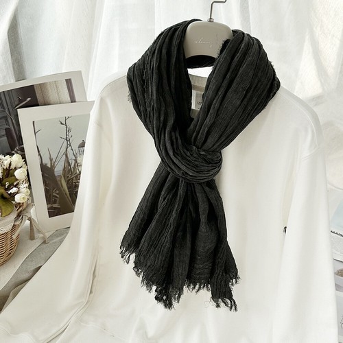 Natural Wrinkle Scarves Unisex Style Cotton Tassel Scarf Soft Long Shawl - Picture 24 of 38