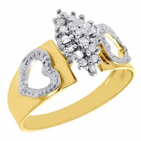 10K Gelbgold Baguette Diamant Herzen Marquise Cluster Cocktail Ring 0.12 Karat
