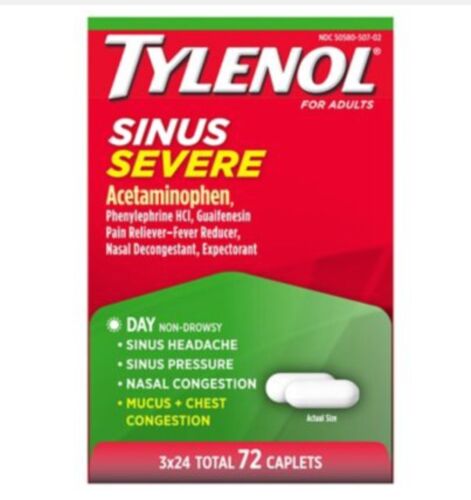 Tylenol Sinus Severe. Non-Drowsy, DAYTIME (3×24=72 caplets) EXP. 05/2025 - Picture 1 of 14