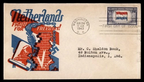 Mayfairstamps US FDC 1943 Flag of Netherlands First Day Cover aaw_81293