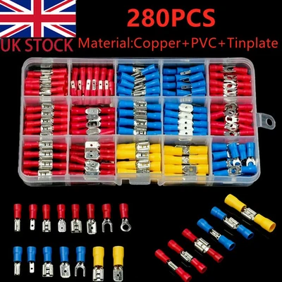 280PCS Assorted Electrical Wire Terminals Crimp Connectors Spade Insulated Kit