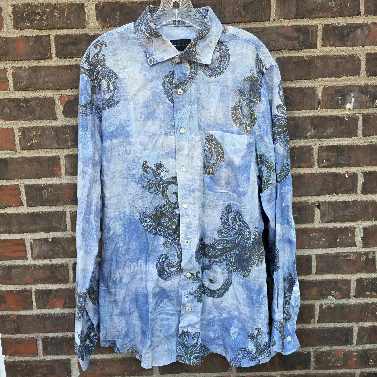 Bobby Jones 1930 100% Linen Blue Button Down Men's Shirt Sz XL Collared Paisley