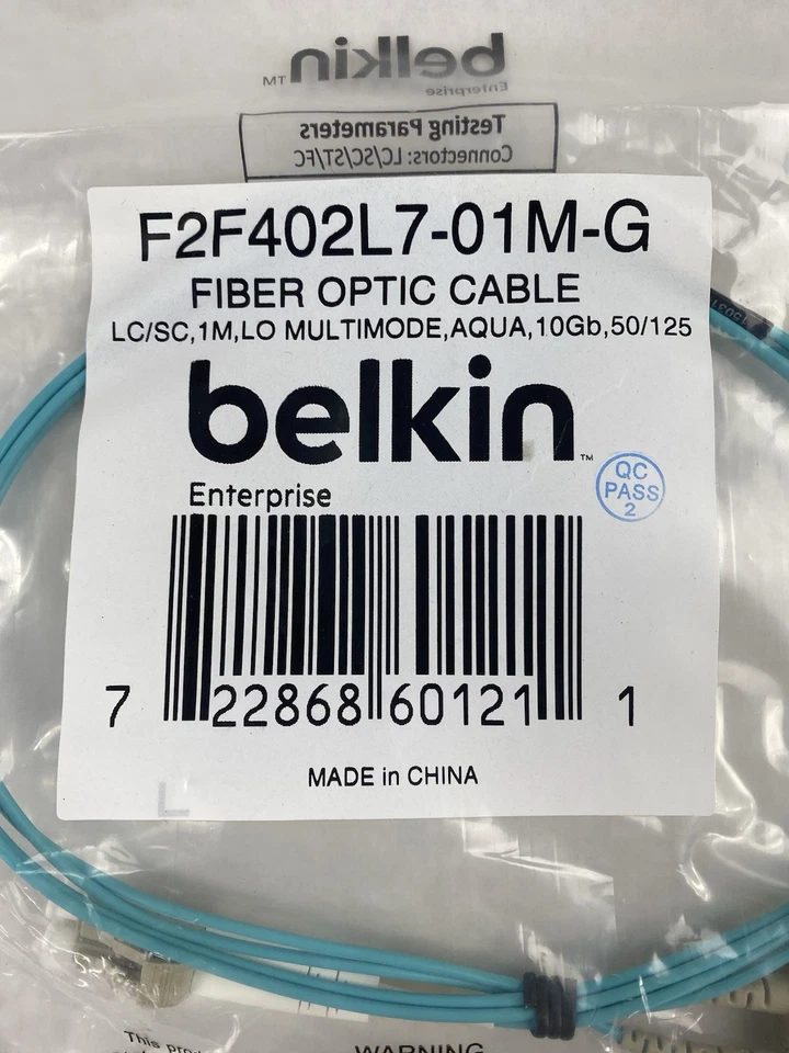 Belkin F2F402L7-01M-G  LC to SC 1M LO Multimode Aqua 10Gb Fiber Optic Cable - Image 4 of 4