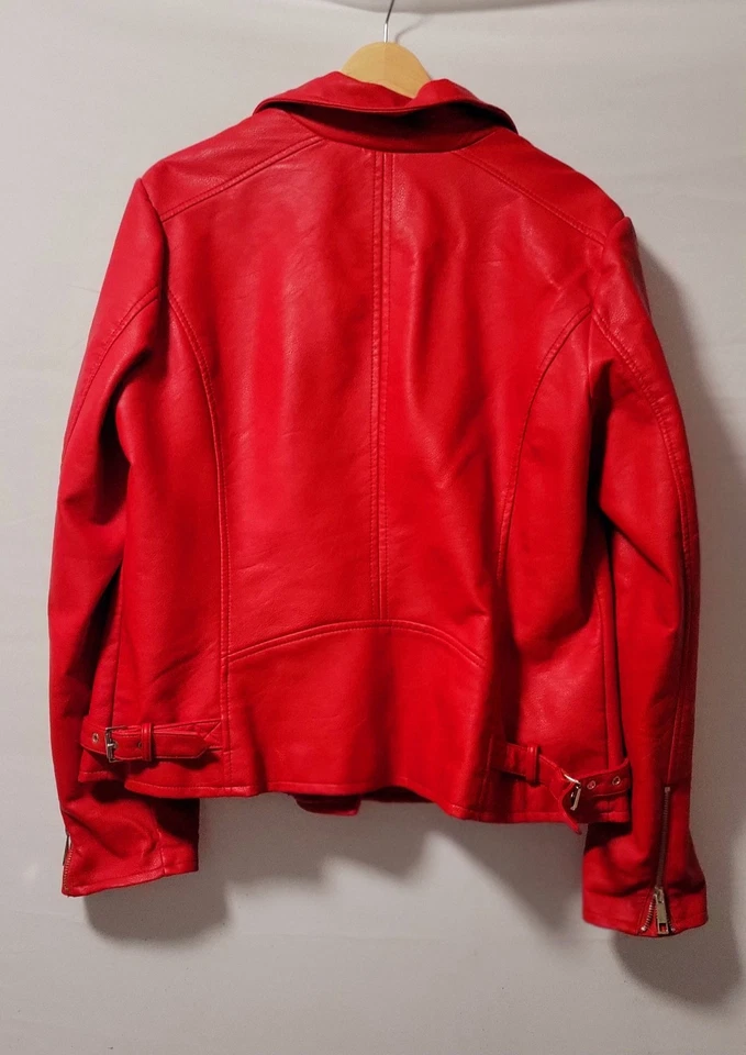 Chaqueta de moto roja con cremallera angular lateral de cuero sintético XL A.N.A  Foto 4 de 4