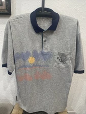 Vtg 80s Cp California Pacific Polo Shirt Mens Xl Surfer Palm Trees Moon Water