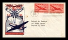 US COVER AIR MAIL 5C FIRST DAY ISSUE SCOTT C32 PAIR KNAPP FLEETWOOD CACHET