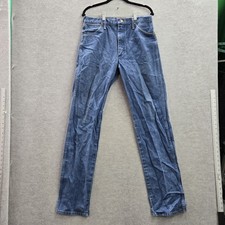 VINTAGE Wrangler Men Jeans 32X36 Blue Denim 13MWZ Logo 36" Inseam USA Cowboy