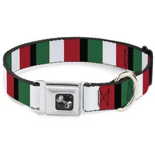 Dog Collar Bone Italy Flags WIDE-Medium 16-23"