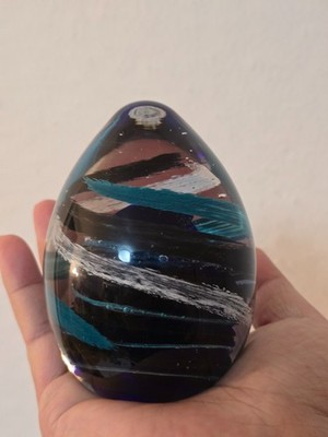 Schwerer Vintage Art Glass Paperweight   Handgefertigt   Blau Grün   600g