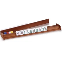 Chestnut Color Wooden Mahjong Game Racks with Pushers - Set of 4