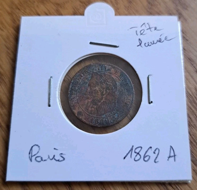 *coté Piece Monnaie De 2 centimes Napoléon III Tête Laurée 1862 A PARIS - Photo 1/2