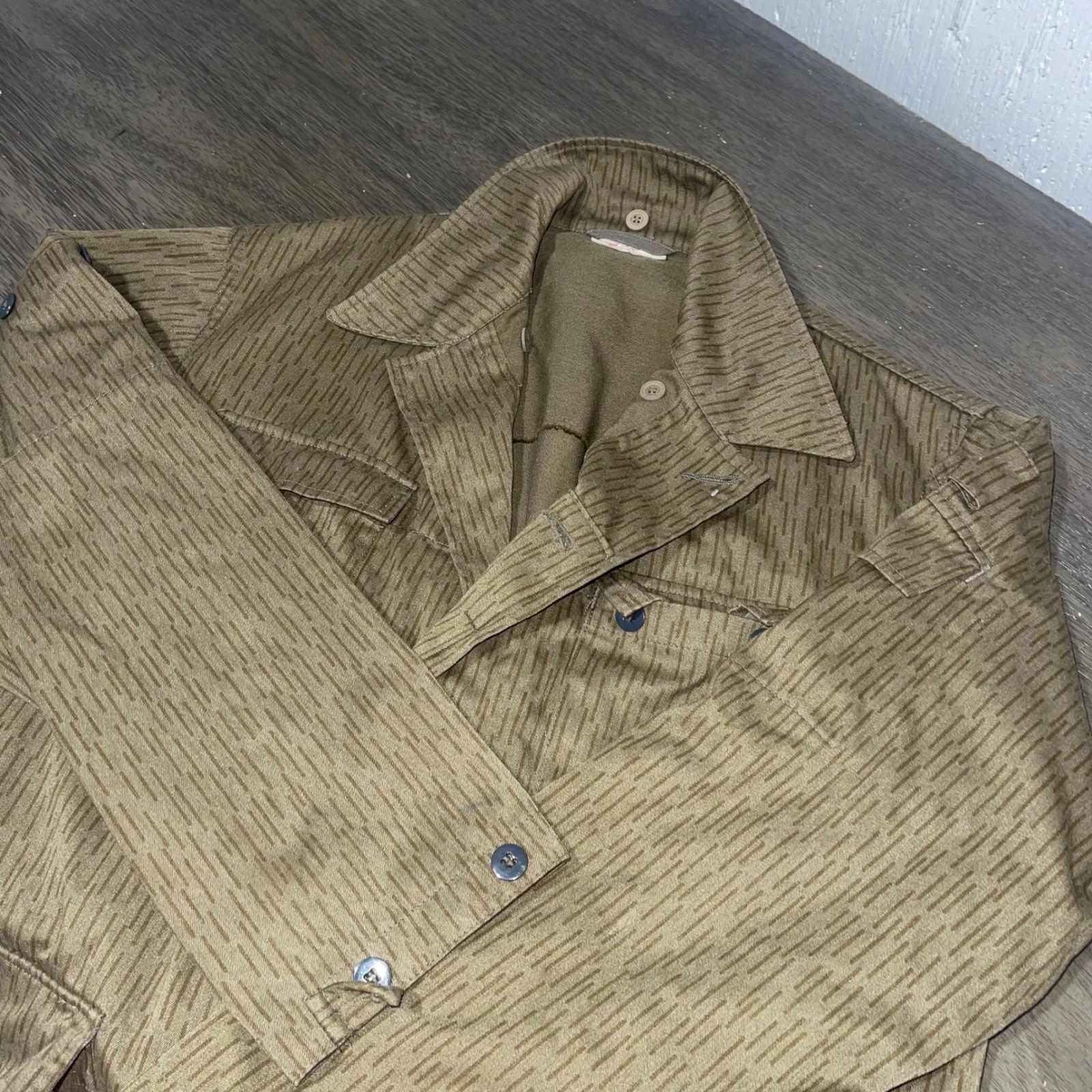 East German NVA Mens g 52 Brown Strichtarn Rain Camo Military Field Jacket - product detail image 1