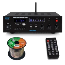 Pyle PFA600BU Bluetooth USB AUX FM PA Amplifier Receiver, 16 Ga 50ft Wire