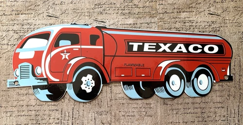 VINTAGE 16.5x6" TEXACO OIL TRUCK PETROLEUM GASOLINE PORCELAIN PUMP STATION SIGN