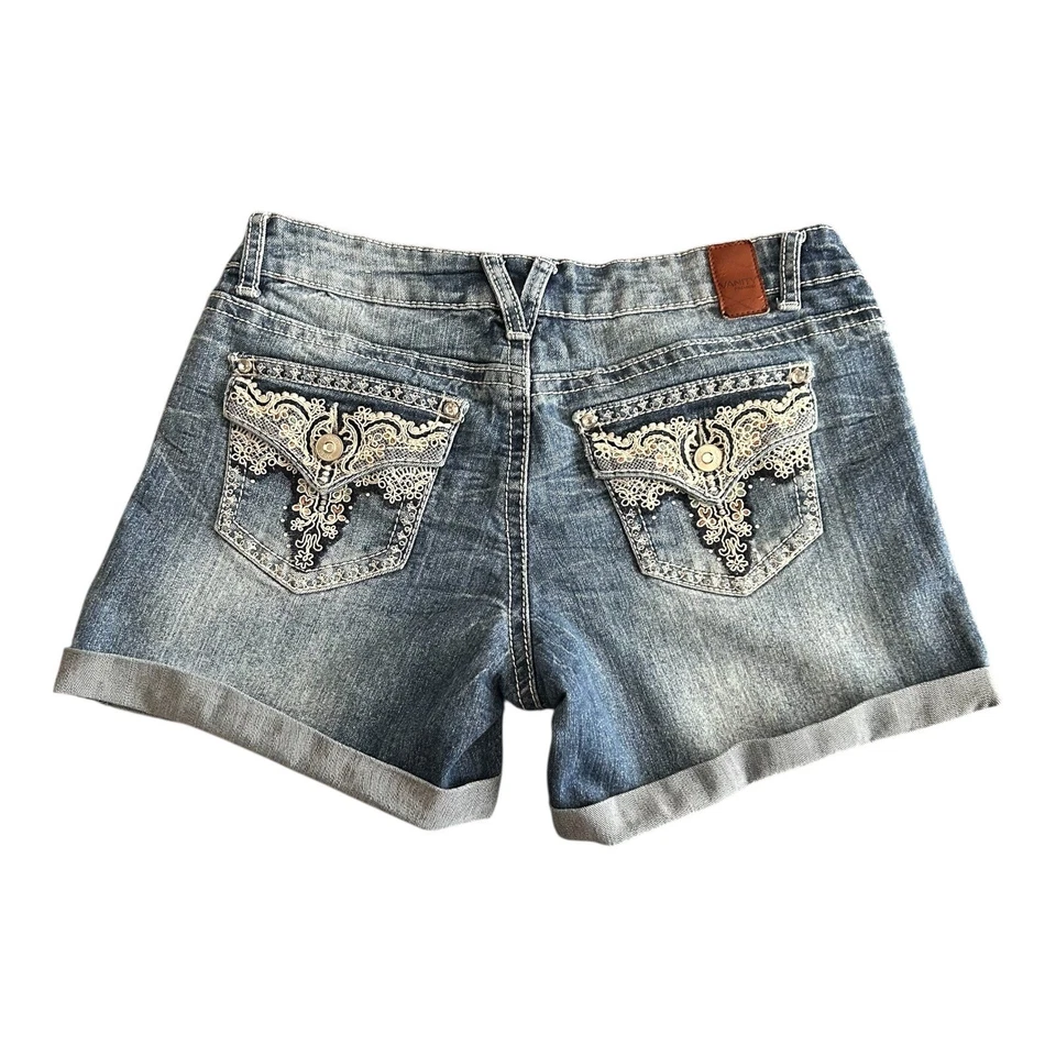 Pantalones Cortos Vanity Jean Para Mujer Talla 29 Premium Embellecidos Denim 32x3 Foto 2 de 4