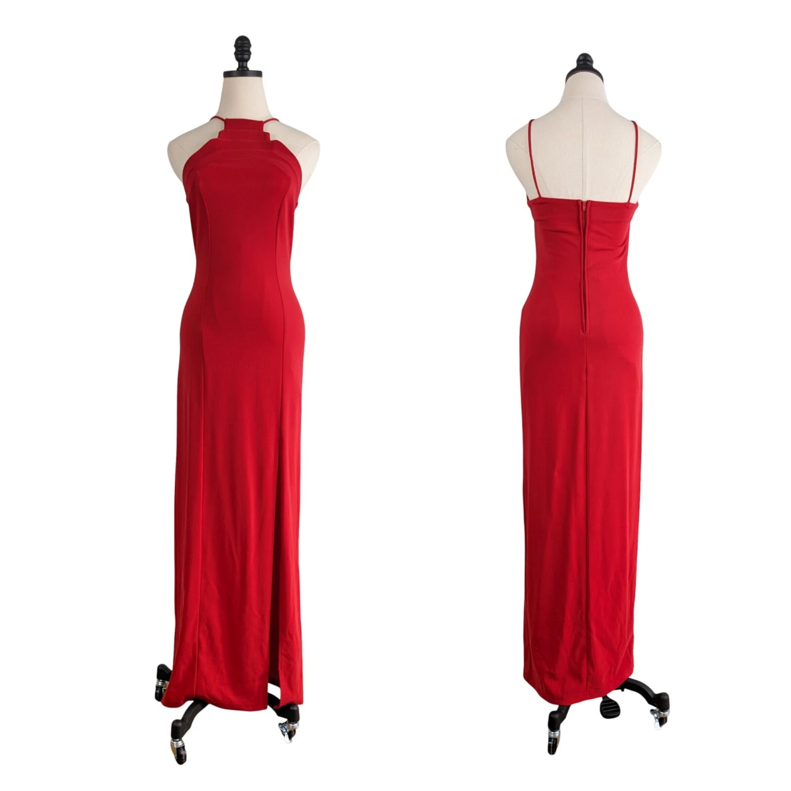 Maxi abito vintage abito da ballo M rosso anni 90 glam bodycon San Valentino sera festa