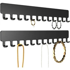 Wall Mount Jewelry Organizer Hanging Necklace Holder Adhesive 2-Piece Set Black
