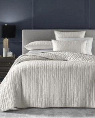 Hotel Collection Reversible Chenille Quilted EURO Sham Set SILVER - $175