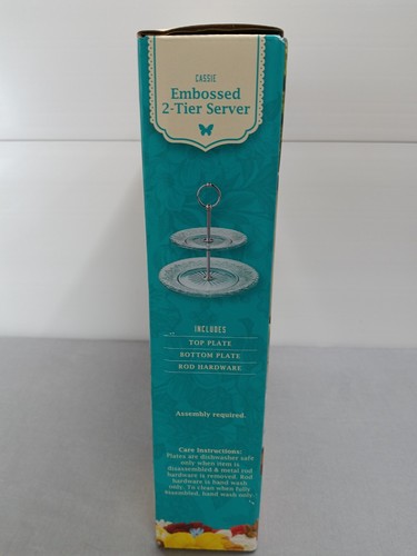 Pioneer Woman Cassie Teal Embossed 2-Tier Server - New - Picture 5 of 7