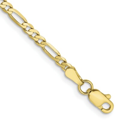 Echtes 10K Gelbgold 2,75 mm flaches Figarokettenarmband; 8 Zoll; Karabinerverschluss