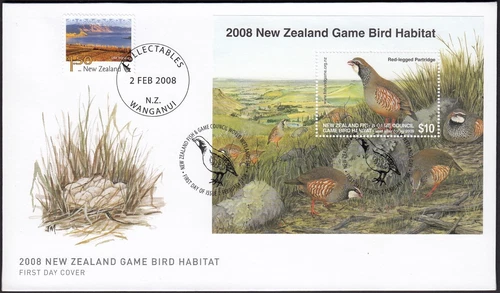 NEW ZEALAND 2008 Game Bird Habitat $10 Red-legged Partridge M/S on FDC