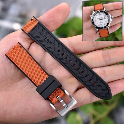 Hybrid Fkm Watch Strap Fluoro Rubber Canvas Nylon Watchbands Quick Release - Picture 5 of 76