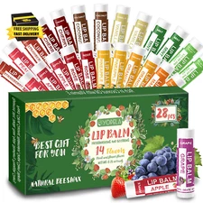 28 Pack Natural Lip Balm Bulk with Vitamin E and Coconut Oil - Moisturizing, Soo