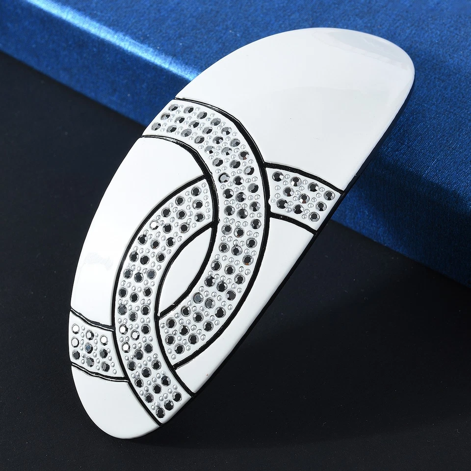 Clip de pelo de cristal con estrás ovalado soporte cola de caballo negro blanco B4757 Foto 2 de 2