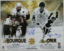 BOBBY ORR RAYMOND BOURQUE Bruins Legends Dual SIGNED 16X20 Photo w/COA