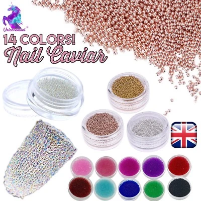 CAVIAR BEADS ROSE GOLD Crystal 3D Micro Ball Pixie Nail Art Decoration Glass UK