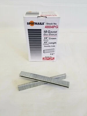SPOTNAIL 18 Gauge Narrow Crown 1/4" X 1/2" Leg ( "L" Series ) Staples 5,000/Bx 4804PG