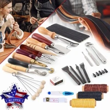 DIY Leather Craft Tools Kit Needles Stitching Sewing Carving Work Awl Hand Knife