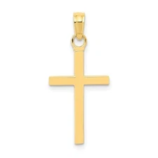 REAL 10k Yellow Gold Latin Polished Plain Cross Charm Pendant 27x12mm