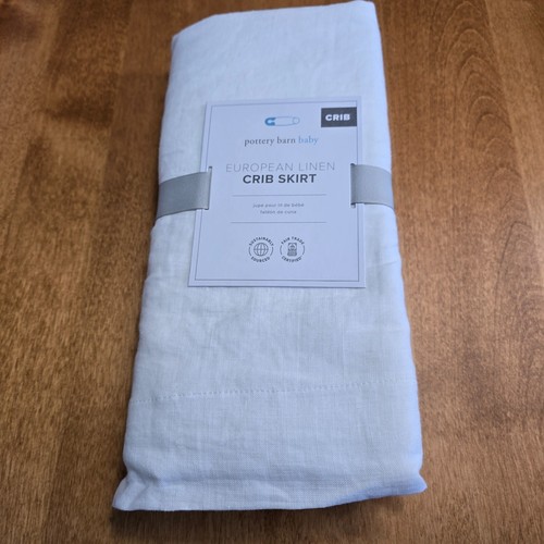 POTTERY BARN KIDS BABY CRIB SKIRT EUROPEAN FLAX LINEN 16" DROP ~ WHITE