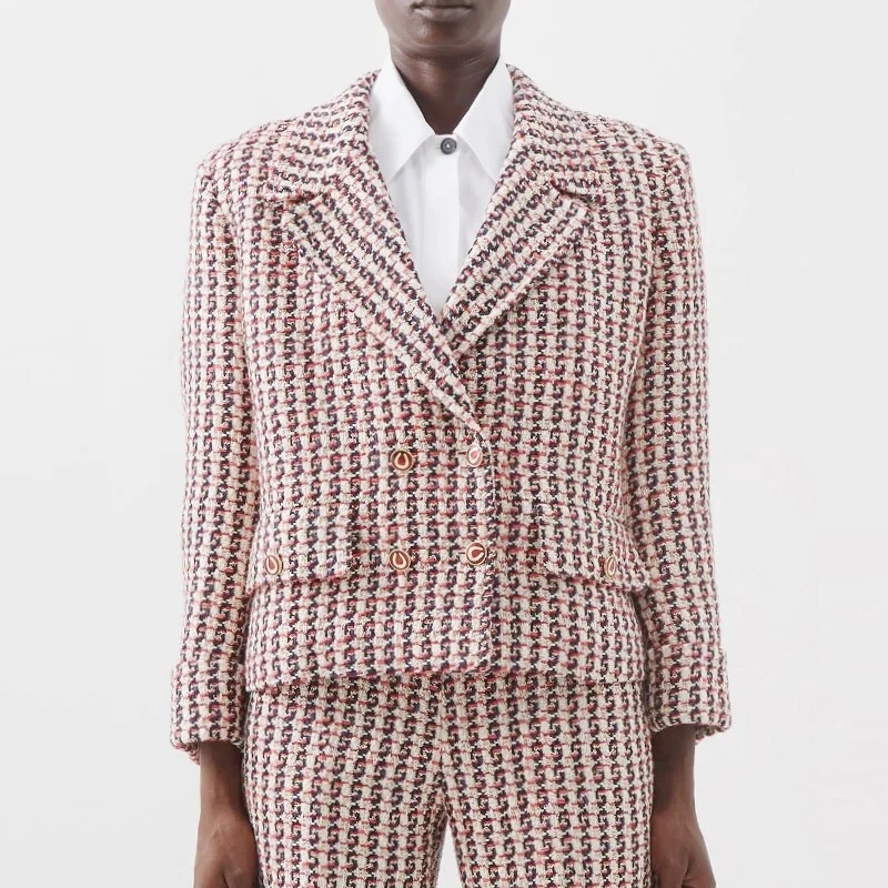 GUCCI 695091 9376 Giacca Blazer Lurex Tweed Corto Boxy Doppio Rosso It38 XS It40 S