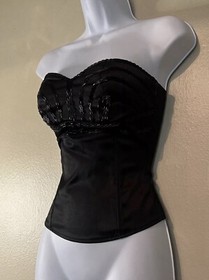 Vintage AUBADE Paris Bridal Rare Black Satin Beaded Bustier Sweetheart Neck XXS