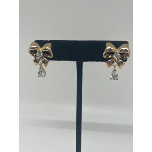 Swarovski 925 Gold Waschen Sterling CZ Kristall Schleife Ohrringe für durchbohrte Ohren - Bild 1 von 6