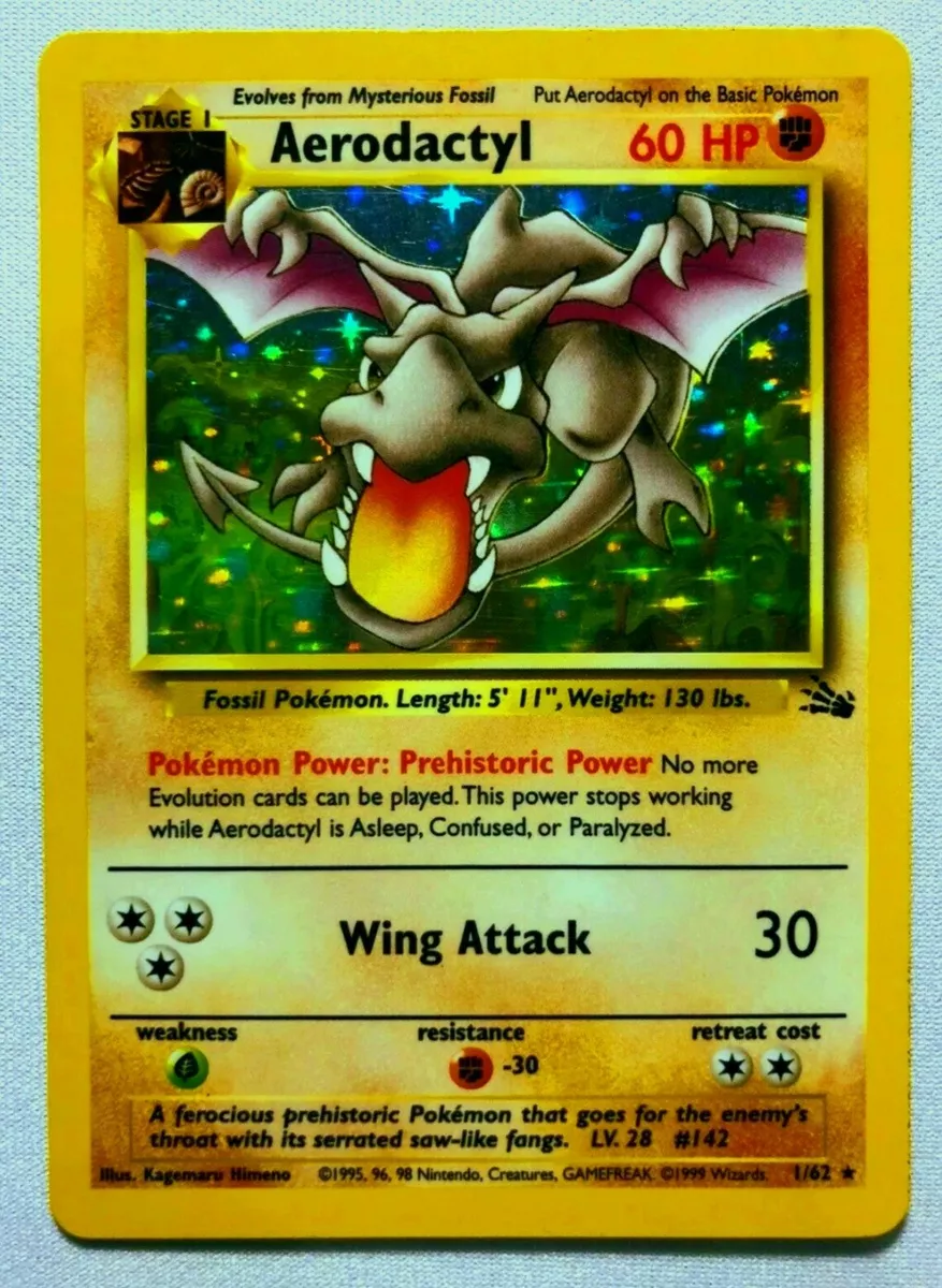 Aerodactyl 1/62 Holo Rare Fossil Set Pokemon Card Near Mint