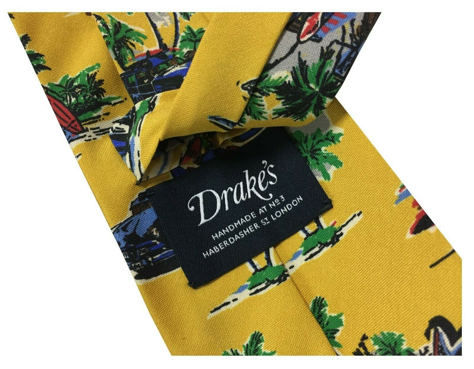 БРЮКИ DRAKES LONDON Krawatte Herren Liniert 8 см Gelb Fantasie Hawaii из 100% хлопка
