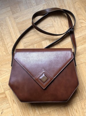 Sac à main Pourchet vintage bandouliere cuir marron gauffré