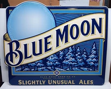 VTG BLUE MOON Metal Embossed Beer Sign 20x25" Advertisement Denver USA Rare