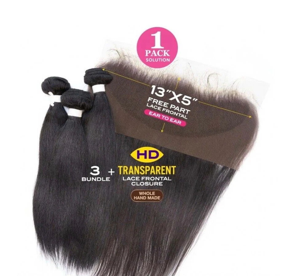 Janet расплавить 100% натуральный Virgin человеческих волос бразильский прямой 3шт + 13 x 5 HD фронтальный - Изображение 2 из 4