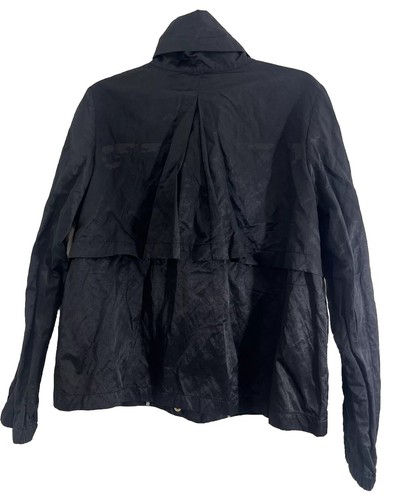 Talbots Black Moto Style Nylon Rain Jacket asymmetrical, Size 12 Silky Shine - Picture 4 of 24